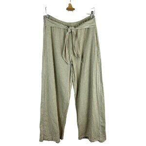 Beach Lunch Lounge Florencia‎ Tie Waist Linen Pants Large Tan Stripe Wide Leg
